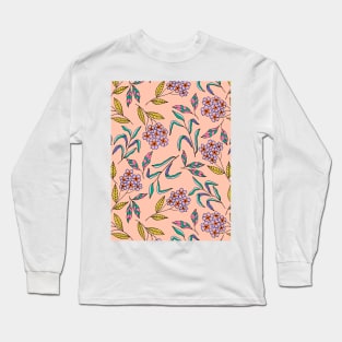 Colorful happy flower blossom pattern in coral pink Long Sleeve T-Shirt